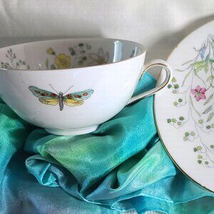 Vintage 1960s Seltmann Weiden Bavaria Flower and Butterfly Teacup and Saucer